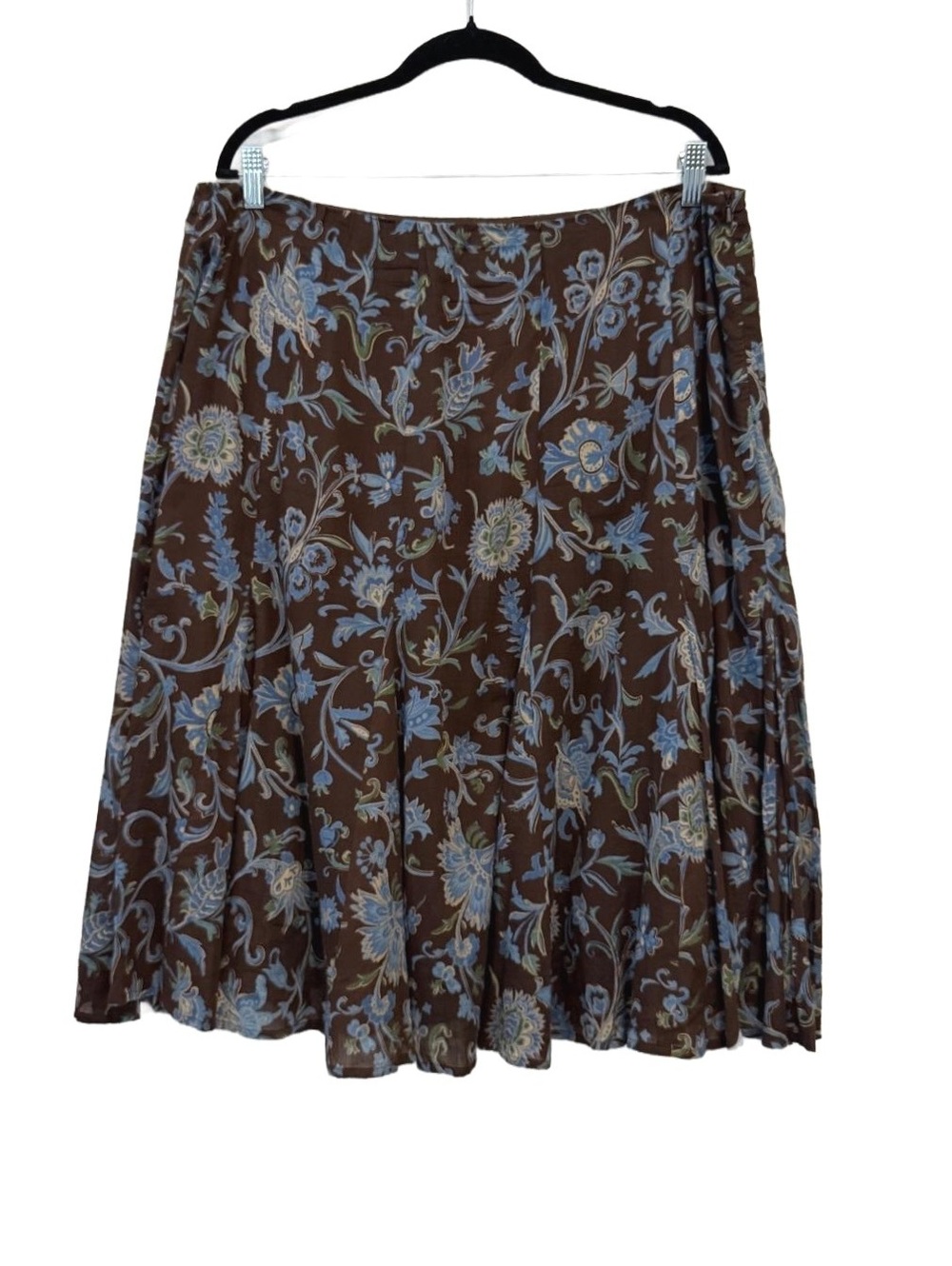 Brown Floral Print Pleated Skirt Size 1X Brown Blue